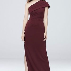 Ruched One-Shoulder Stretch Dress - Cabernet